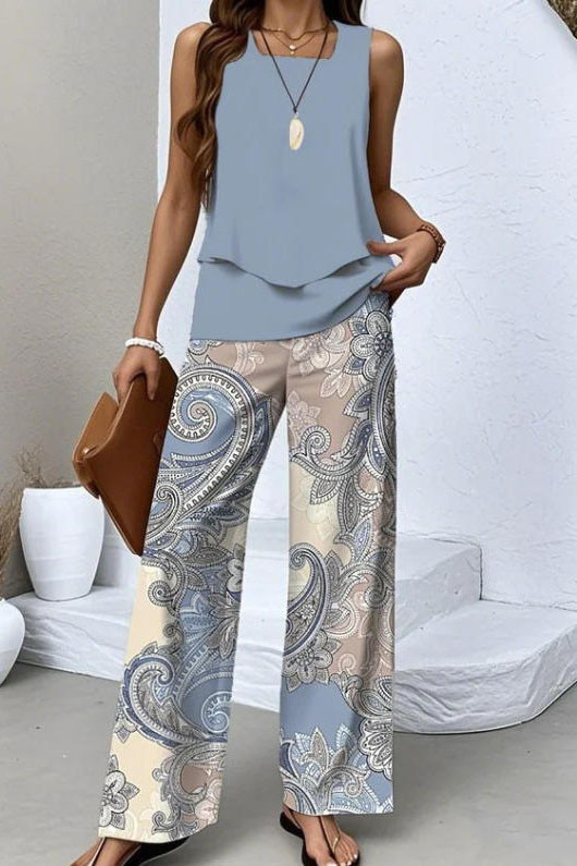 Large Size Sleeveless Vest Pants Two-piece Set