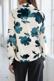 Leaf Print V-neck Long Sleeved Shirt