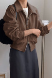 Retro Brown Long Sleeved Solid ColorJacket
