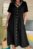 Solid Color Loose High Waisted Cotton and Linen Dress