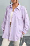 Large Size Bow Print Long Sleeved Cardigan Loose Shirt