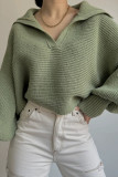 Solid Color Lapel Long Sleeved Knitted Sweater