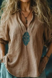 Retro Ethnic Style V-neck Long Sleeved Shirt