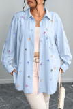 Large Size Bow Print Long Sleeved Cardigan Loose Shirt