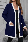 Solid Color Button Long Sleeved Cardigan Jacket