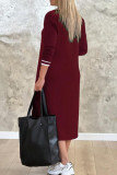 V-neck Long Sleeved Loose Slit Dress