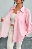 Large Size Bow Print Long Sleeved Cardigan Loose Shirt