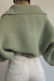 Solid Color Lapel Long Sleeved Knitted Sweater