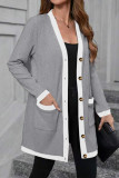 Solid Color Button Long Sleeved Cardigan Jacket