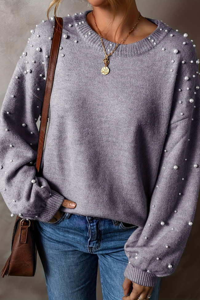 Pearl Round Neck Long Sleeved Sweater