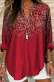 Retro Ethnic Style V-neck Long Sleeved Shirt