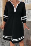 Large Size Striped Printed Zipper Round Neck Dress