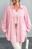 Large Size Bow Print Long Sleeved Cardigan Loose Shirt
