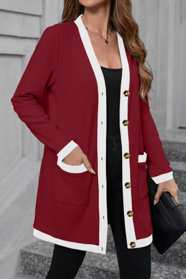 Solid Color Button Long Sleeved Cardigan Jacket