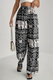 Vintage Ethnic Style Printed High Waisted Wide Leg Pants