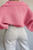 Solid Color Lapel Long Sleeved Knitted Sweater