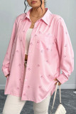 Large Size Bow Print Long Sleeved Cardigan Loose Shirt