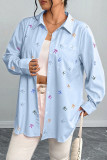 Large Size Bow Print Long Sleeved Cardigan Loose Shirt
