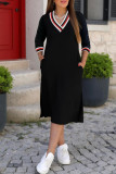 V-neck Long Sleeved Loose Slit Dress