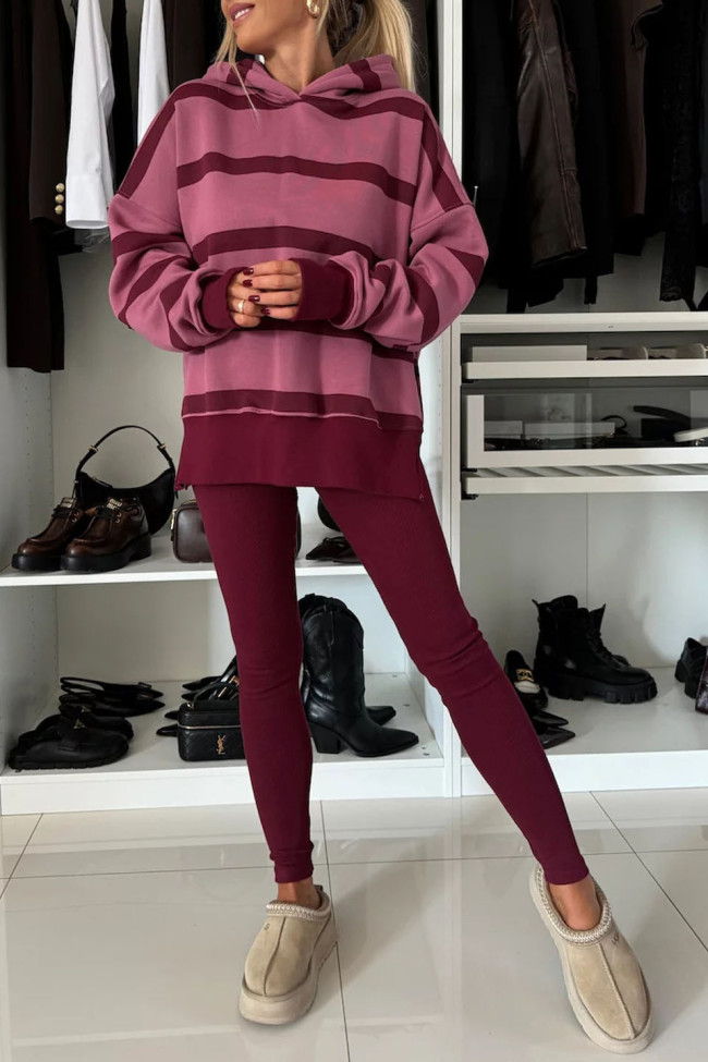 Solid Color Hooded Sweatshirt Two-piece Set