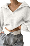 Solid Color Lapel Long Sleeved Knitted Sweater