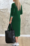 V-neck Long Sleeved Loose Slit Dress