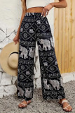Vintage Ethnic Style Printed High Waisted Wide Leg Pants