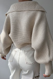 Solid Color Lapel Long Sleeved Knitted Sweater