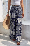 Ethnic Style Printed High Waisted Wide Leg Pants