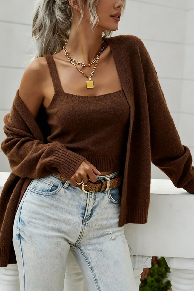 Sleeveless Vest Cardigan Long Sleeved Jacket Two-piece Set