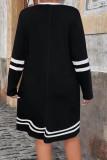 Large Size Striped Printed Zipper Round Neck Dress