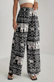 Vintage Ethnic Style Printed High Waisted Wide Leg Pants