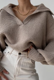 Solid Color Lapel Long Sleeved Knitted Sweater