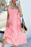Solid Color High-Waisted Sleeveless Backless Dress