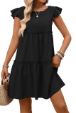 Bohemian Solid Color Ruffled Sleeve Dress
