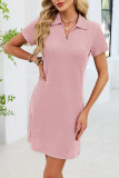 Solid Color Lapel Loose Short Sleeved T-shirt Dress