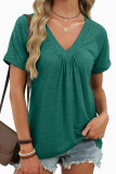 V-neck Pleated Loose Short Sleeved T-shirt