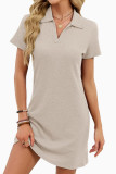 Solid Color Lapel Loose Short Sleeved T-shirt Dress