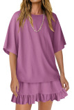 Round Neck Short Sleeved Skirt Two-piece Set