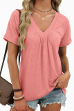 V-neck Pleated Loose Short Sleeved T-shirt