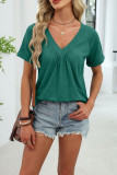 V-neck Pleated Loose Short Sleeved T-shirt