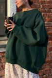 Solid Color Fleece Round Neck Pullover Hoodie