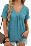 V-neck Pleated Loose Short Sleeved T-shirt