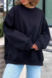 Solid Color Fleece Round Neck Pullover Hoodie