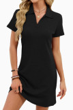 Solid Color Lapel Loose Short Sleeved T-shirt Dress