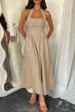 Solid Color High-Waisted Sleeveless Backless Dress