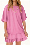 Round Neck Short Sleeved Skirt Two-piece Set