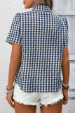 Grid Printed Loose Short Sleeved Pocket Shirt