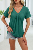 V-neck Pleated Loose Short Sleeved T-shirt