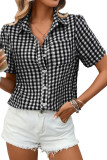 Grid Printed Loose Short Sleeved Pocket Shirt